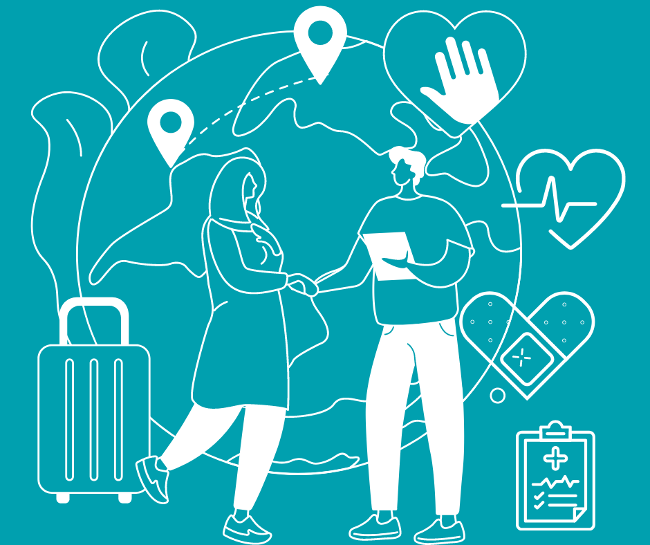 Refugee and medical professional talking together