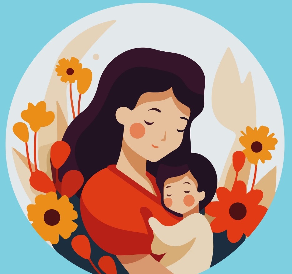 Graphic of mom and child hugging